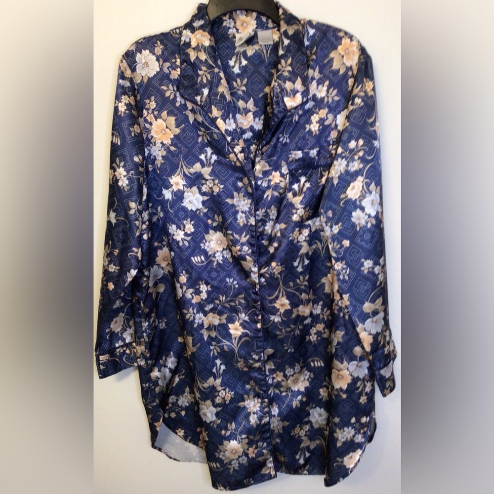 Vintage Maryann’s Boutique blue cream Floral Pajama lounge top size Large